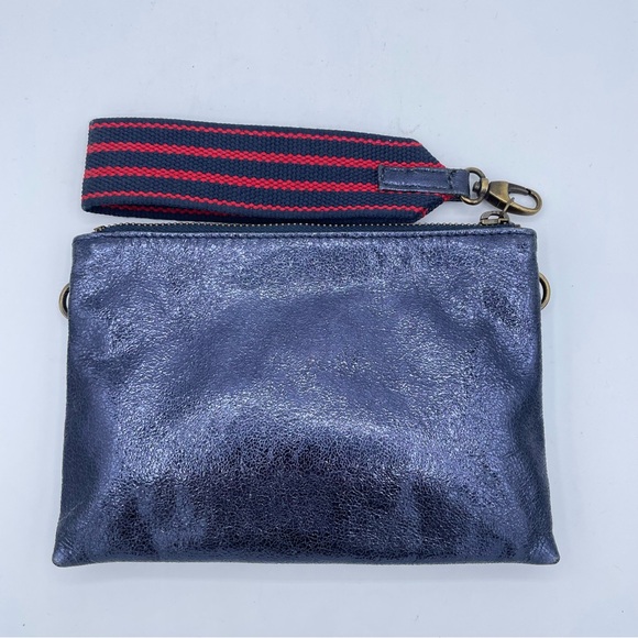 Anthropologie Metallic Leather Clutch Wristlet OS Blue - Picture 2 of 16